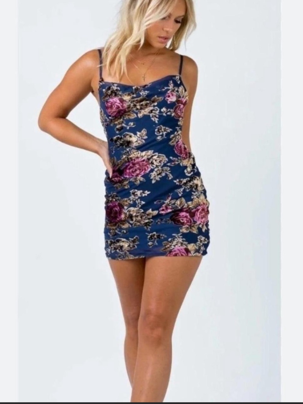 Princess Polly Navy Floral Cowl Mini Dress